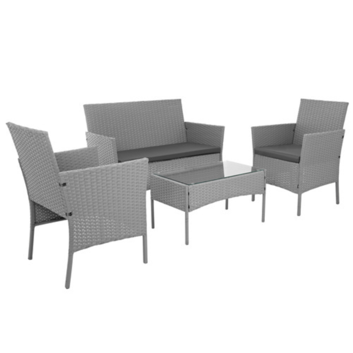 Set mobilier gradina ratan gri VarioShop®, canapea, 2 fotolii si masa, pentru terasa si exterior, design modern [5]