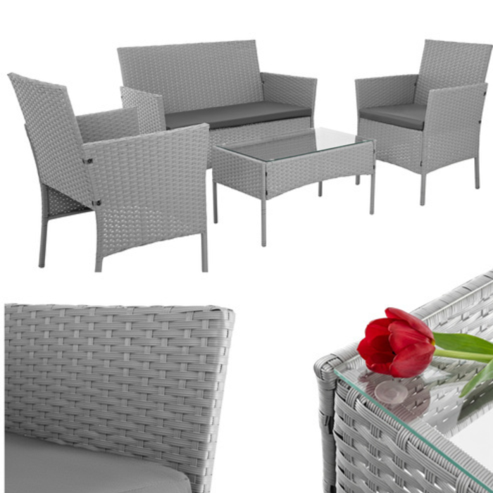 Set mobilier gradina ratan gri VarioShop®, canapea, 2 fotolii si masa, pentru terasa si exterior, design modern [3]