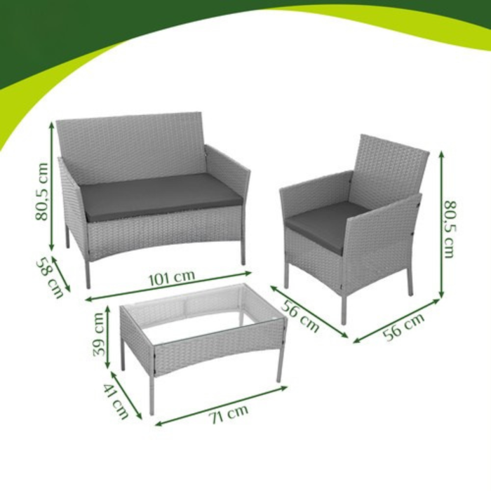 Set mobilier gradina ratan gri VarioShop®, canapea, 2 fotolii si masa, pentru terasa si exterior, design modern [9]
