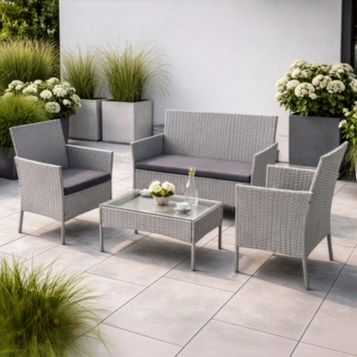 Set mobilier gradina ratan gri VarioShop®, canapea, 2 fotolii si masa, pentru terasa si exterior, design modern [2]