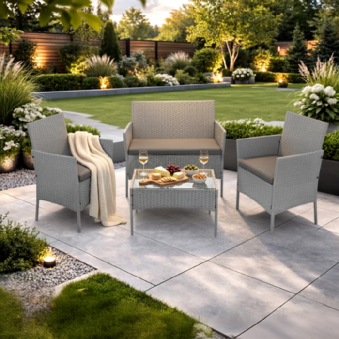 Set mobilier gradina ratan gri VarioShop®, canapea, 2 fotolii si masa, pentru terasa si exterior, design modern [3]