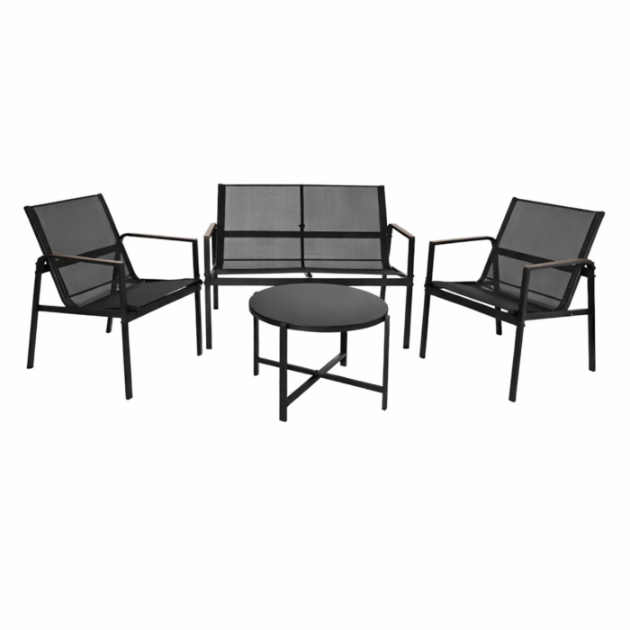 Set mobilier gradina Varioshop 4 piese negru, canapea, 2 fotolii si masa sticla securizata, rezistent exterior, ideal balcon si terasa [10]