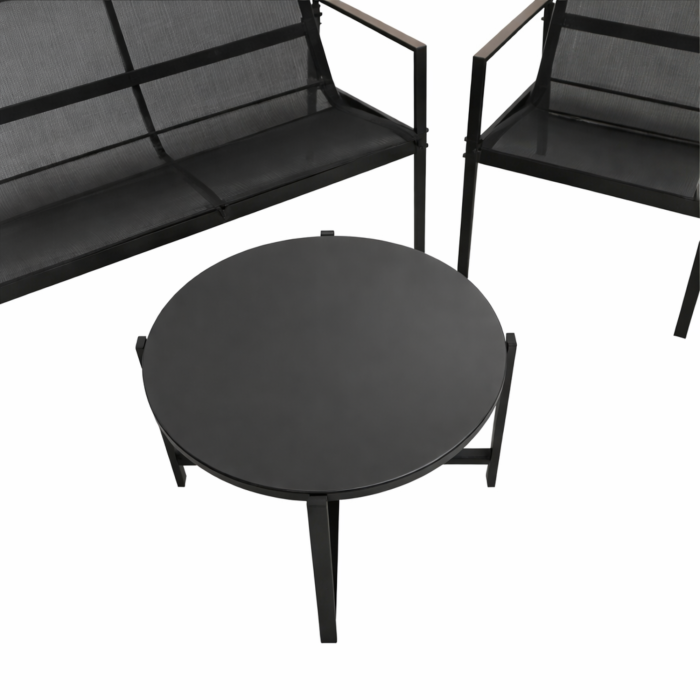 Set mobilier gradina Varioshop 4 piese negru, canapea, 2 fotolii si masa sticla securizata, rezistent exterior, ideal balcon si terasa [11]