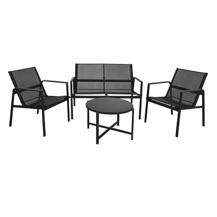 Set mobilier gradina Varioshop 4 piese negru, canapea, 2 fotolii si masa sticla securizata, rezistent exterior, ideal balcon si terasa [5]