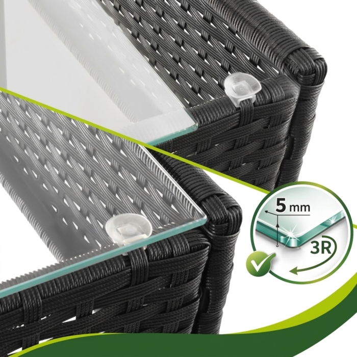 Set mobilier gradina VarioShop din ratan negru – canapea 2 locuri, 2 fotolii, masa cu sticla si perne, mobilier exterior terasa balcon [9]