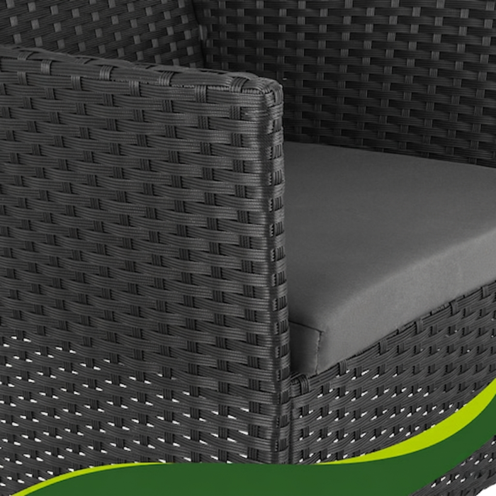 Set mobilier gradina VarioShop din ratan negru – canapea 2 locuri, 2 fotolii, masa cu sticla si perne, mobilier exterior terasa balcon [10]