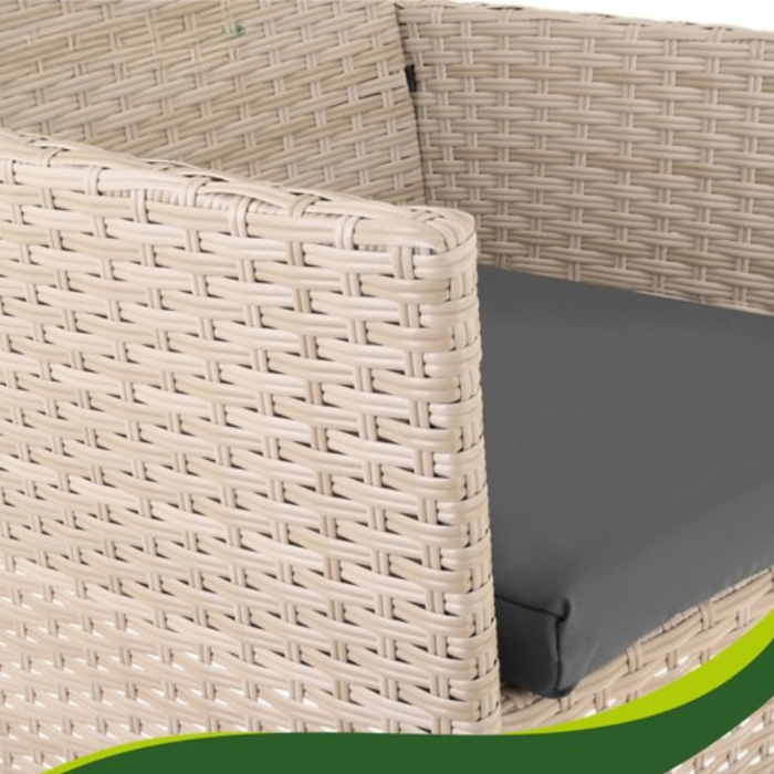 Set mobilier gradina Varioshop din technoratan bej, canapea 2 locuri, 2 fotolii si masa cu blat din sticla, cu perne, pentru terasa balcon si exterior [6]