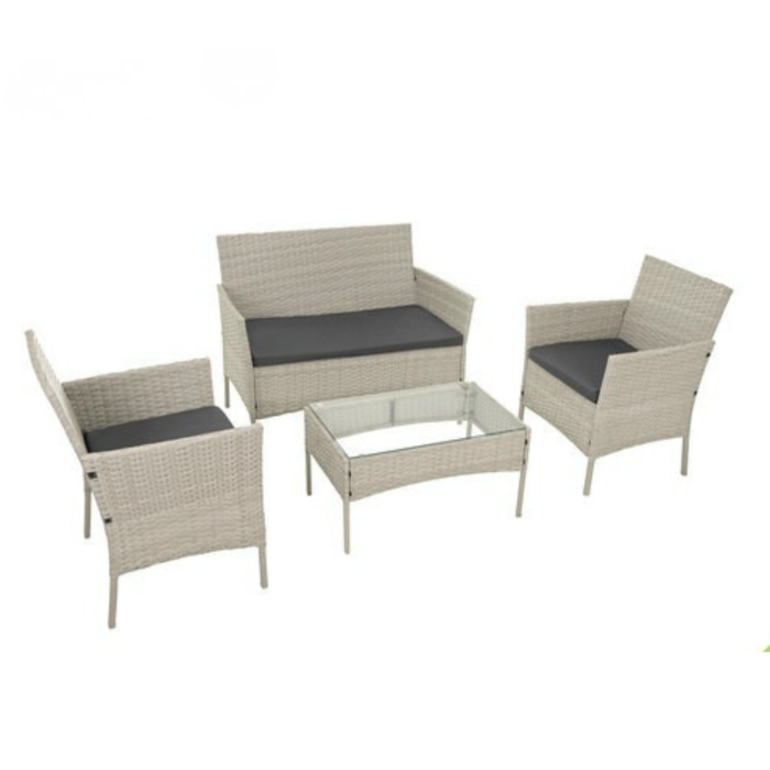 Set mobilier gradina Varioshop din technoratan bej, canapea 2 locuri, 2 fotolii si masa cu blat din sticla, cu perne, pentru terasa balcon si exterior [3]