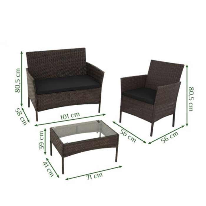 Set mobilier gradina VarioShop®, technoratan maro, cu canapea 2 locuri, 2 fotolii si masa cu blat din sticla [4]