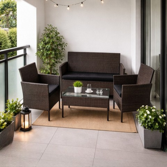 Set mobilier gradina VarioShop®, technoratan maro, cu canapea 2 locuri, 2 fotolii si masa cu blat din sticla [6]