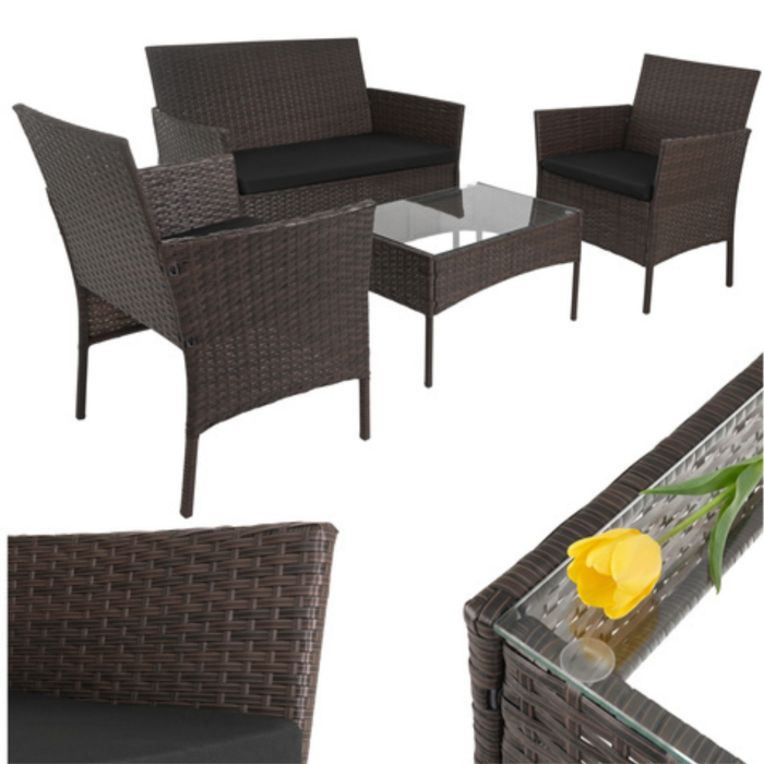 Set mobilier gradina VarioShop®, technoratan maro, cu canapea 2 locuri, 2 fotolii si masa cu blat din sticla [10]