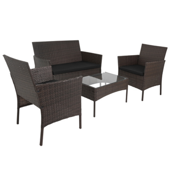 Set mobilier gradina VarioShop®, technoratan maro, cu canapea 2 locuri, 2 fotolii si masa cu blat din sticla [8]