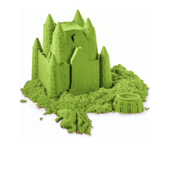 Set nisip kinetic verde 3 kg VarioShop®, pentru copii 3 ani+, joacă creativă acasă, cu saltea gonflabilă, 6 forme și lopățică [9]