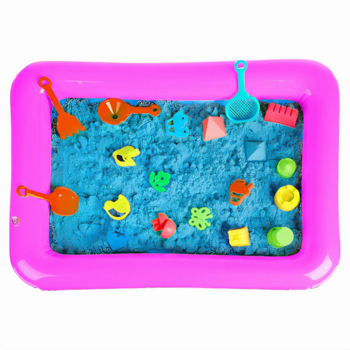Set Nisip Kinetic VarioShop®, Sand Art, Dezvolta Creativitatea si Imaginatia, Include 14 Forme pentru Modelat si Alte Accesorii, Tavita Gonflabila, Pompa de Mana, 2Kg, Dimensiune Tavita 43x57cm, Multi [1]