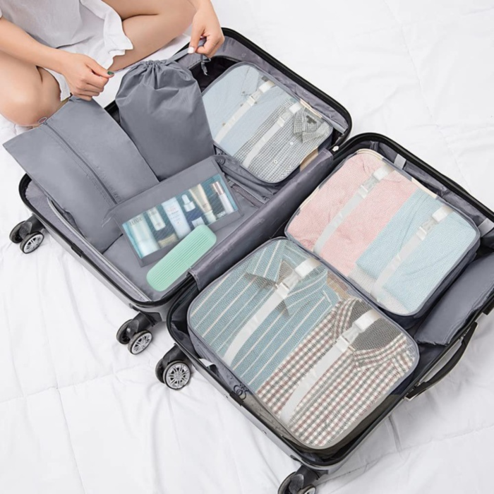 Set organizatoare bagaj VarioShop® 7 piese, organizatoare pentru valiza si geanta de voiaj, saci pentru depozitare haine, lenjerie si cosmetice, set organizare calatorie [4]