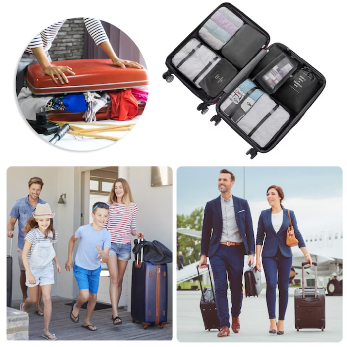 Set organizator de calatorie 8 in 1 VarioShop®, pungi, genti si trusa cosmetica, ideal pentru bagajul de mana, vacante, calatorii sau utilizare zilnica, Negru [6]