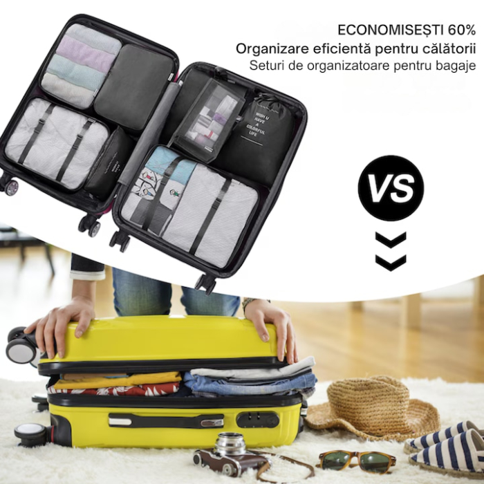 Set organizator de calatorie 8 in 1 VarioShop®, pungi, genti si trusa cosmetica, ideal pentru bagajul de mana, vacante, calatorii sau utilizare zilnica, Negru [3]