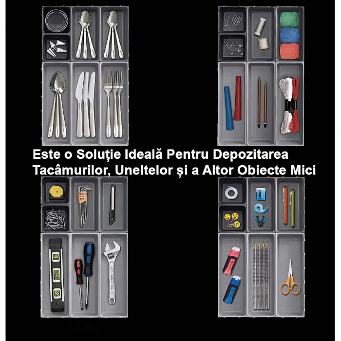 Set Organizator Multifunctional VarioShop®, 10 Recipiente de Diferite Marimi, Conectare Rapida Prin Carlige Speciale, Pentru Tacamuri, Unelte sau Alte Obiecte Mici, Montabil in Sertar, 52 x 43, 5 x 5  [27]