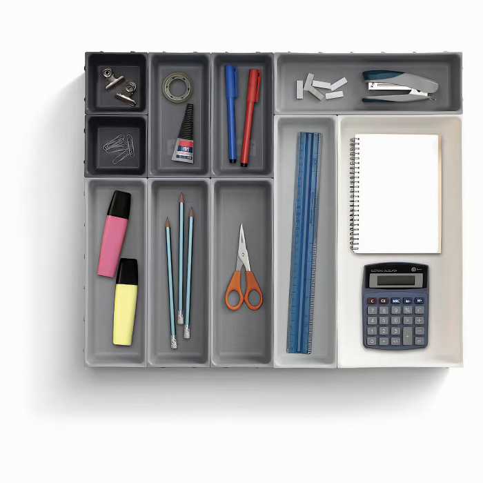 Set Organizator Multifunctional VarioShop®, 10 Recipiente de Diferite Marimi, Conectare Rapida Prin Carlige Speciale, Pentru Tacamuri, Unelte sau Alte Obiecte Mici, Montabil in Sertar, 52 x 43, 5 x 5  [20]