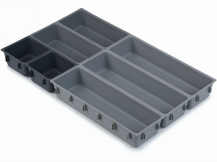 Set Organizator Multifunctional VarioShop®, 10 Recipiente de Diferite Marimi, Conectare Rapida Prin Carlige Speciale, Pentru Tacamuri, Unelte sau Alte Obiecte Mici, Montabil in Sertar, 52 x 43, 5 x 5  [30]