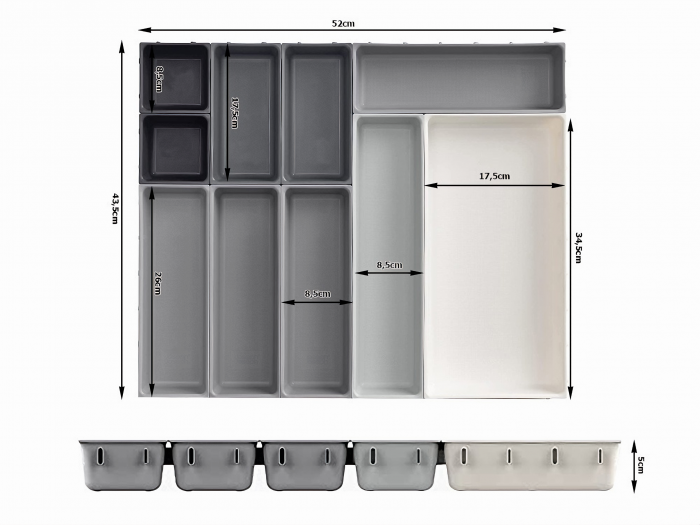 Set Organizator Multifunctional VarioShop®, 10 Recipiente de Diferite Marimi, Conectare Rapida Prin Carlige Speciale, Pentru Tacamuri, Unelte sau Alte Obiecte Mici, Montabil in Sertar, 52 x 43, 5 x 5  [10]