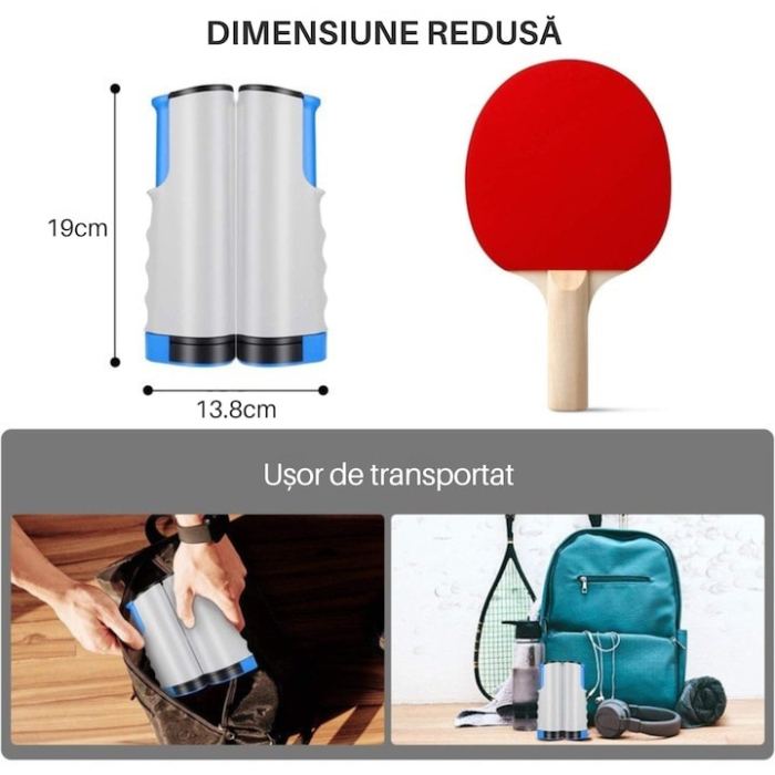 Set palete si fileu pentru tenis de masa si ping pong VarioShop®, 2 rachete, 3 mingi, plasa extensibila 170 cm, montaj rapid pe orice masa [5]