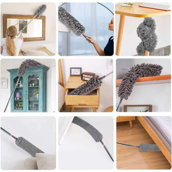 Set pamatuf 5 in 1 VarioShop®, Pentru Curatat Praful, Locuri greu Accesibile, Usor de Folosit/Curatat, Maner Aluminiu Extensibil Pana la 285 cm, Gri [6]