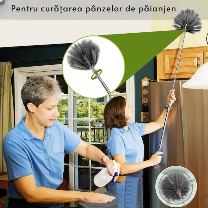 Set pamatuf 5 in 1 VarioShop®, Pentru Curatat Praful, Locuri greu Accesibile, Usor de Folosit/Curatat, Maner Aluminiu Extensibil Pana la 285 cm, Gri [2]