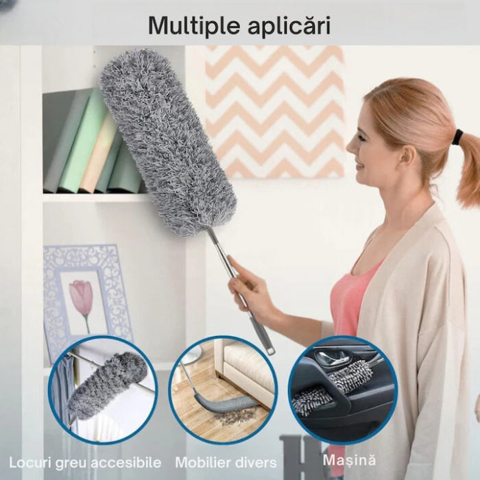 Set pamatuf 5 in 1 VarioShop®, Pentru Curatat Praful, Locuri greu Accesibile, Usor de Folosit/Curatat, Maner Aluminiu Extensibil Pana la 285 cm, Gri [4]