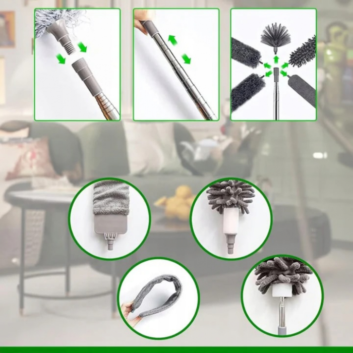 Set pamatuf 5 in 1 VarioShop®, Pentru Curatat Praful, Locuri greu Accesibile, Usor de Folosit/Curatat, Maner Aluminiu Extensibil Pana la 285 cm, Gri [5]