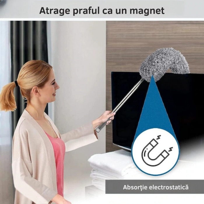 Set pamatuf 5 in 1 VarioShop®, Pentru Curatat Praful, Locuri greu Accesibile, Usor de Folosit/Curatat, Maner Aluminiu Extensibil Pana la 285 cm, Gri [3]