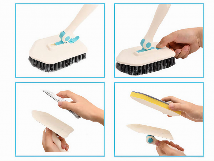 Set Perie Multifunctionala 3in1 VarioShop®, Multiple Utilizari, Maner Ergonomic, 2x Lavete Curatare, 1x Laveta Microfibra, 1x Perie Rigida, Rotire de 180°, Maner Lung Extensibil, 56cm-128cm, Alb [12]