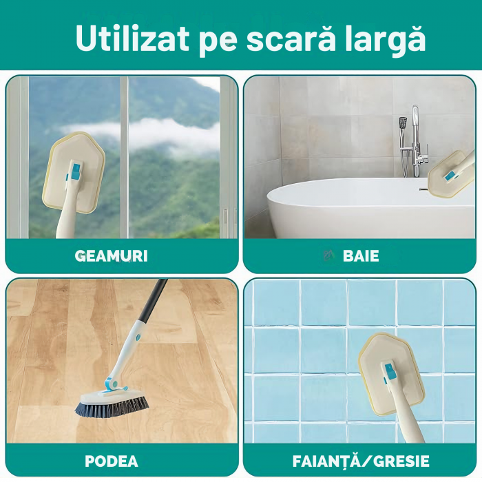 Set Perie Multifunctionala 3in1 VarioShop®, Multiple Utilizari, Maner Ergonomic, 2x Lavete Curatare, 1x Laveta Microfibra, 1x Perie Rigida, Rotire de 180°, Maner Lung Extensibil, 56cm-128cm, Alb [3]