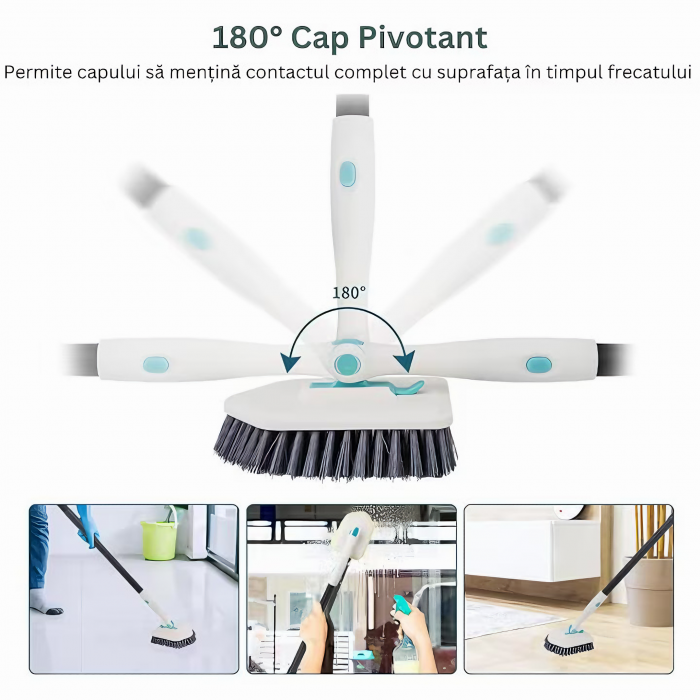Set Perie Multifunctionala 3in1 VarioShop®, Multiple Utilizari, Maner Ergonomic, 2x Lavete Curatare, 1x Laveta Microfibra, 1x Perie Rigida, Rotire de 180°, Maner Lung Extensibil, 56cm-128cm, Alb [13]