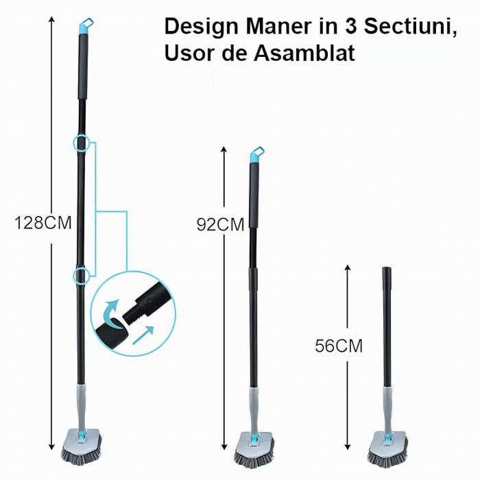 Set Perie Multifunctionala 3in1 VarioShop®, Multiple Utilizari, Maner Ergonomic, 2x Lavete Curatare, 1x Laveta Microfibra, 1x Perie Rigida, Rotire de 180°, Maner Lung Extensibil, 56cm-128cm, Alb [17]