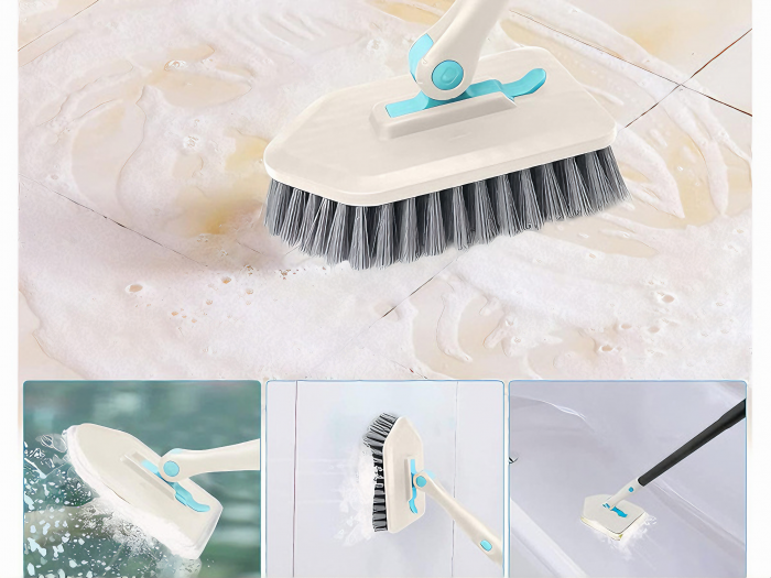 Set Perie Multifunctionala 3in1 VarioShop®, Multiple Utilizari, Maner Ergonomic, 2x Lavete Curatare, 1x Laveta Microfibra, 1x Perie Rigida, Rotire de 180°, Maner Lung Extensibil, 56cm-128cm, Alb [11]