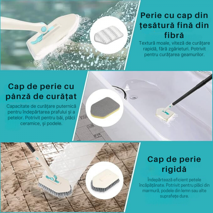 Set Perie Multifunctionala 3in1 VarioShop®, Multiple Utilizari, Maner Ergonomic, 2x Lavete Curatare, 1x Laveta Microfibra, 1x Perie Rigida, Rotire de 180°, Maner Lung Extensibil, 56cm-128cm, Alb [6]