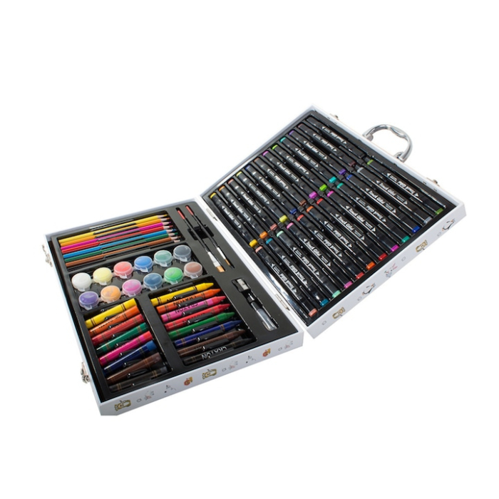Set pictat si desen pentru copii VarioShop®, 66 piese, creioane, markere, pensule, geanta de depozitare din lemn, 35 x 27 cm, Multicolor [3]