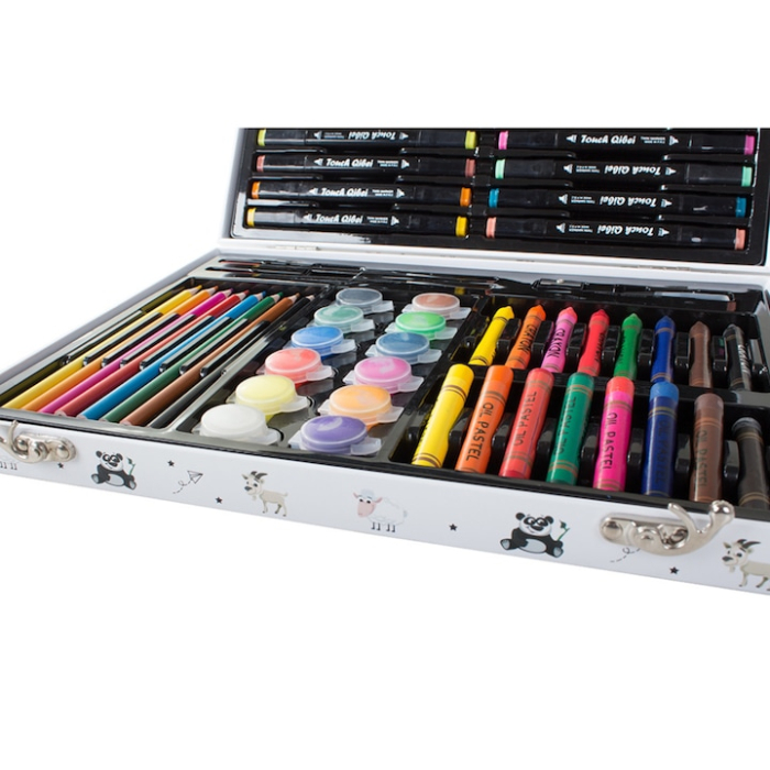 Set pictat si desen pentru copii VarioShop®, 66 piese, creioane, markere, pensule, geanta de depozitare din lemn, 35 x 27 cm, Multicolor [5]