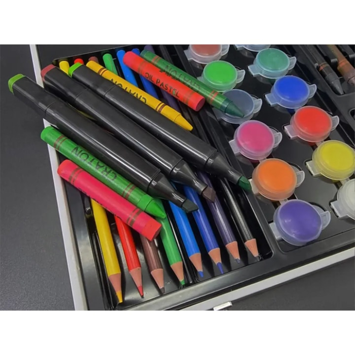 Set pictat si desen pentru copii VarioShop®, 66 piese, creioane, markere, pensule, geanta de depozitare din lemn, 35 x 27 cm, Multicolor [6]