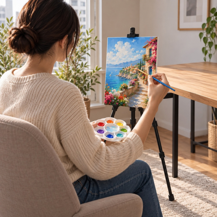 Set pictura 35 piese VarioShop®, cu sevalet reglabil, vopsele acrilice, 3 panze 24 x 30 cm, 6 pensule, multicolor [8]