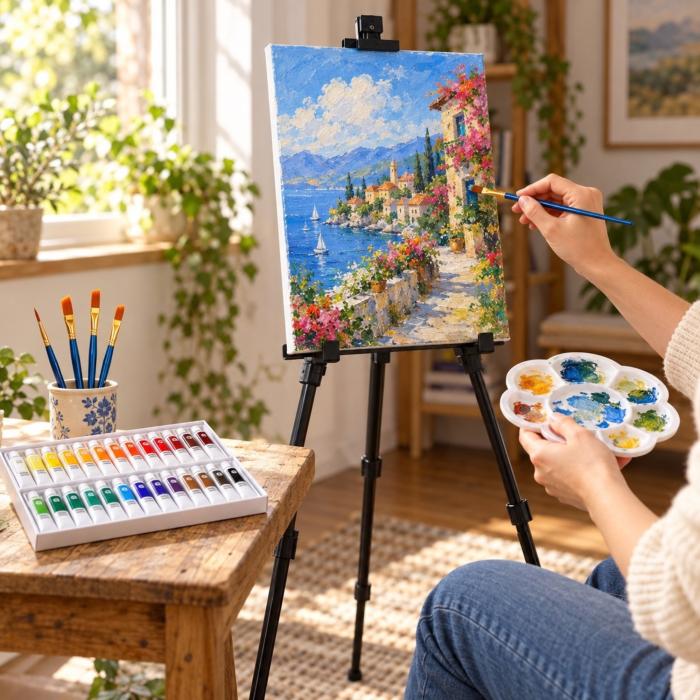 Set pictura 35 piese VarioShop®, cu sevalet reglabil, vopsele acrilice, 3 panze 24 x 30 cm, 6 pensule, multicolor [7]