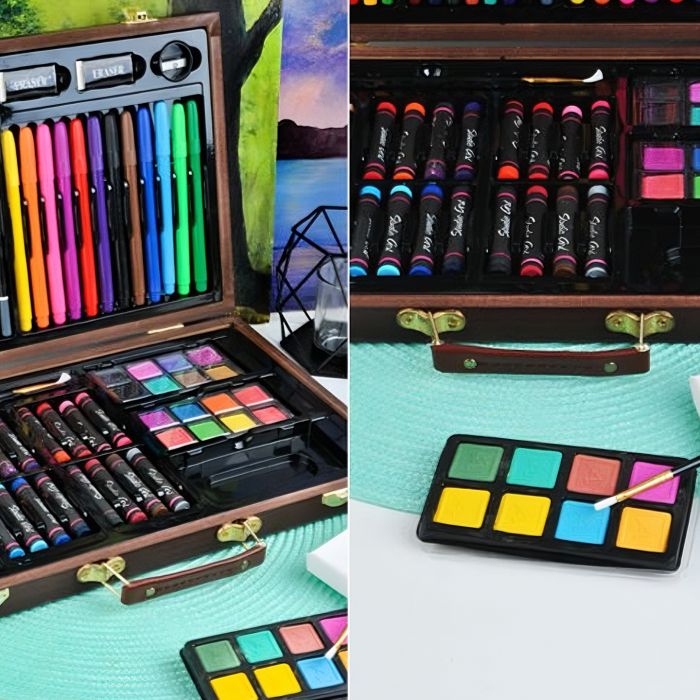 Set Pictura si Desen VarioShop®, contine 81 de piese si o trusa organizare din lemn, potrivit pentru incepatori dar si artisti avansati, dimensiuni 37 x 22, 8 x 4, 5 cm, Multicolor [13]