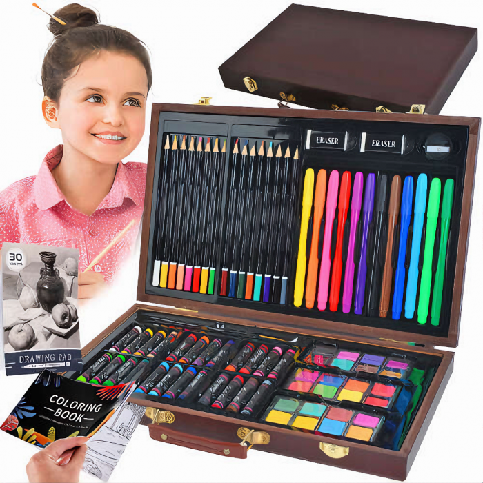 Set Pictura si Desen VarioShop®, contine 81 de piese si o trusa organizare din lemn, potrivit pentru incepatori dar si artisti avansati, dimensiuni 37 x 22, 8 x 4, 5 cm, Multicolor [9]
