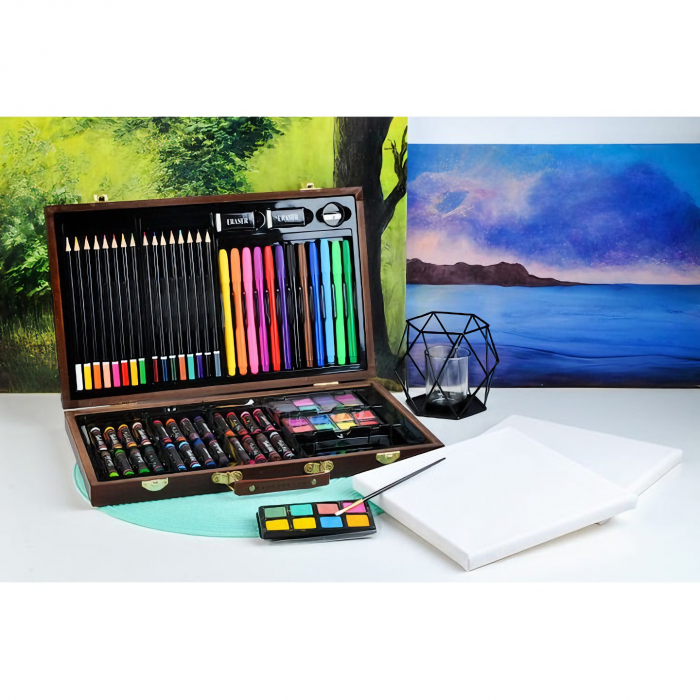 Set Pictura si Desen VarioShop®, contine 81 de piese si o trusa organizare din lemn, potrivit pentru incepatori dar si artisti avansati, dimensiuni 37 x 22, 8 x 4, 5 cm, Multicolor [3]