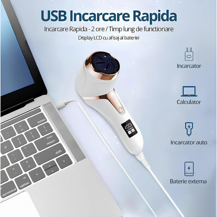 Set Pila electrica pentru talpi si calcaie, VarioShop®, display digital, acumulator 1200 mAh, 2 viteze, 2400 rot/min, 3 capete incluse, lanterna LED, incarcare USB, indepartare piele moarta, indeparta [40]