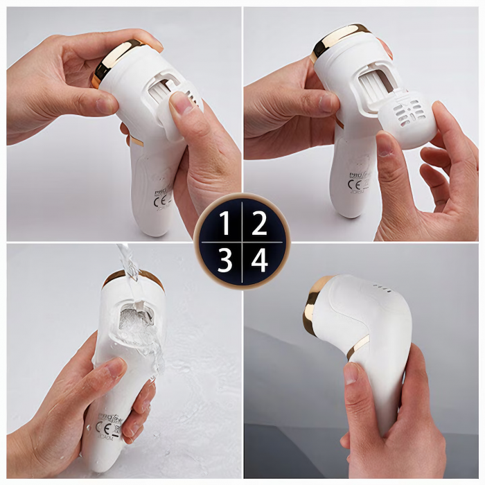 Set Pila electrica pentru talpi si calcaie, VarioShop®, display digital, acumulator 1200 mAh, 2 viteze, 2400 rot/min, 3 capete incluse, lanterna LED, incarcare USB, indepartare piele moarta, indeparta [11]