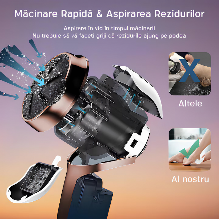 Set Pila electrica pentru talpi si calcaie, VarioShop®, display digital, acumulator 1200 mAh, 2 viteze, 2400 rot/min, 3 capete incluse, lanterna LED, incarcare USB, indepartare piele moarta, indeparta [12]