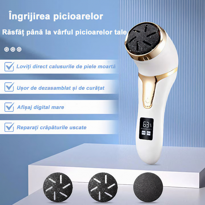 Set Pila electrica pentru talpi si calcaie, VarioShop®, display digital, acumulator 1200 mAh, 2 viteze, 2400 rot/min, 3 capete incluse, lanterna LED, incarcare USB, indepartare piele moarta, indeparta [48]