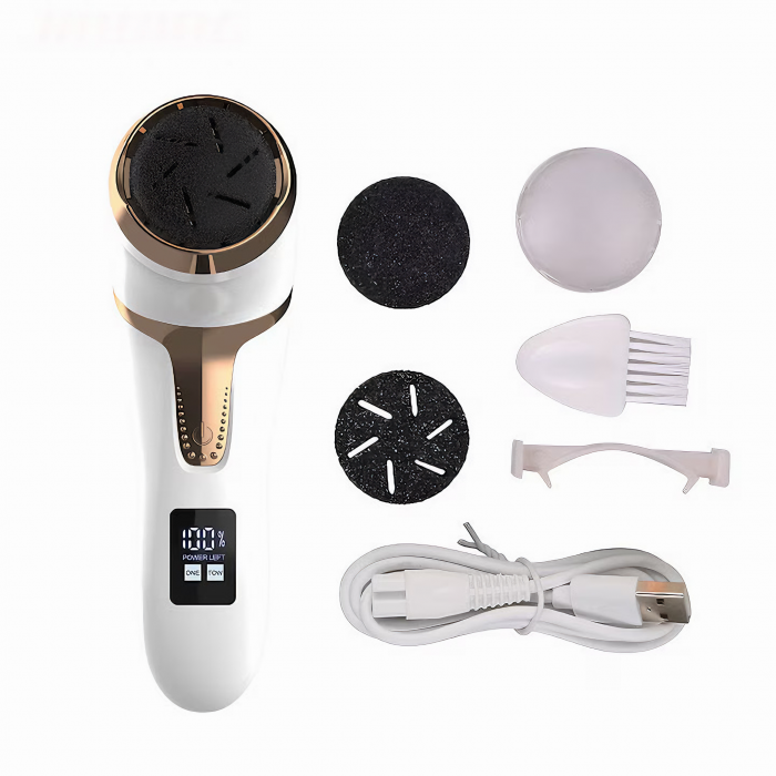 Set Pila electrica pentru talpi si calcaie, VarioShop®, display digital, acumulator 1200 mAh, 2 viteze, 2400 rot/min, 3 capete incluse, lanterna LED, incarcare USB, indepartare piele moarta, indeparta [28]